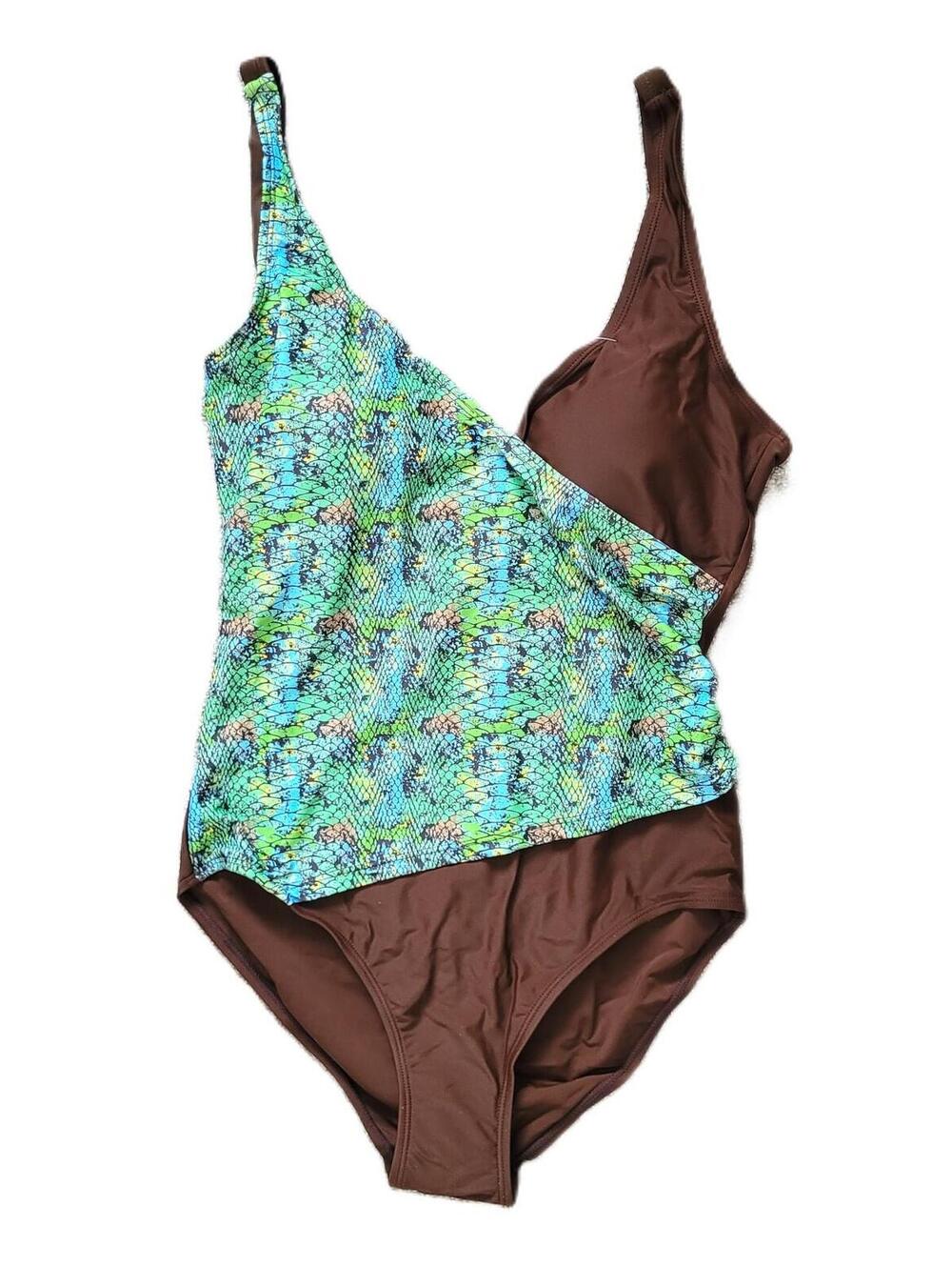 One Piece Swimsuit Women's Small Black Brown Green Snakeskin Tankini Style - NEW